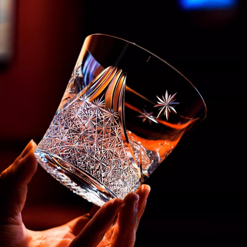 Japanese Thick-Bottomed Crystal Wine Glass | Mount Fuji + Ice Crystal