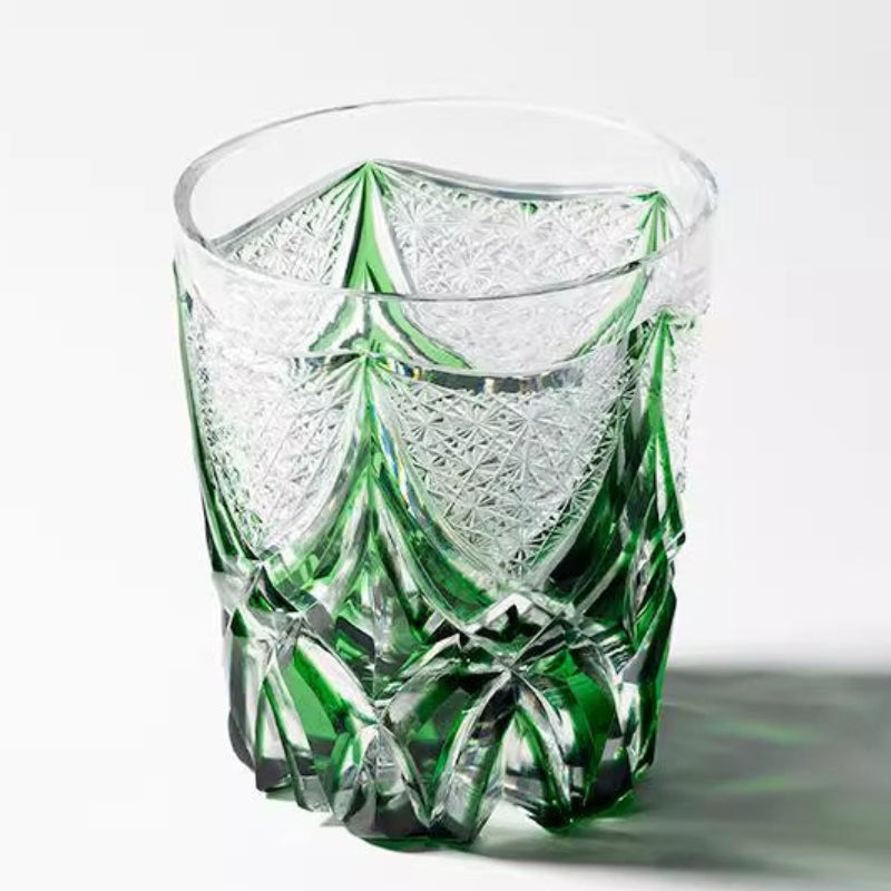 Edo Kiriko Handcrafted Green flame Whiskey Glass Goglasscup