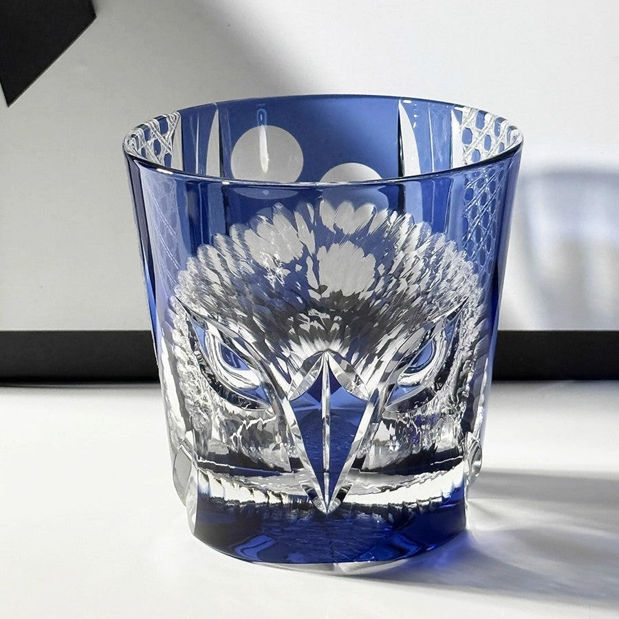 Japanese Handmade Edo Kiriko Whiskey Glass-Blue Owl