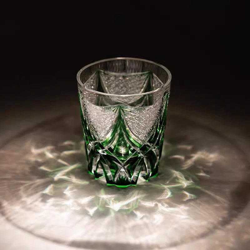 Edo Kiriko Handcrafted Green flame Whiskey Glass Goglasscup