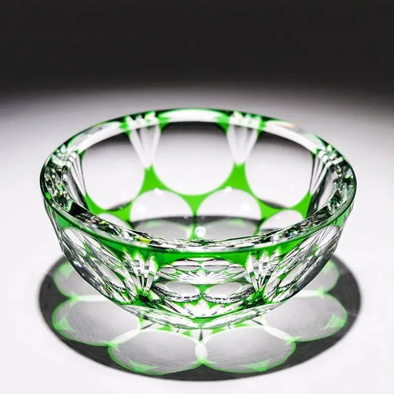 KAGAMI Edo Kiriko Wine Glass Jade Green Hydrangea - Goglasscup