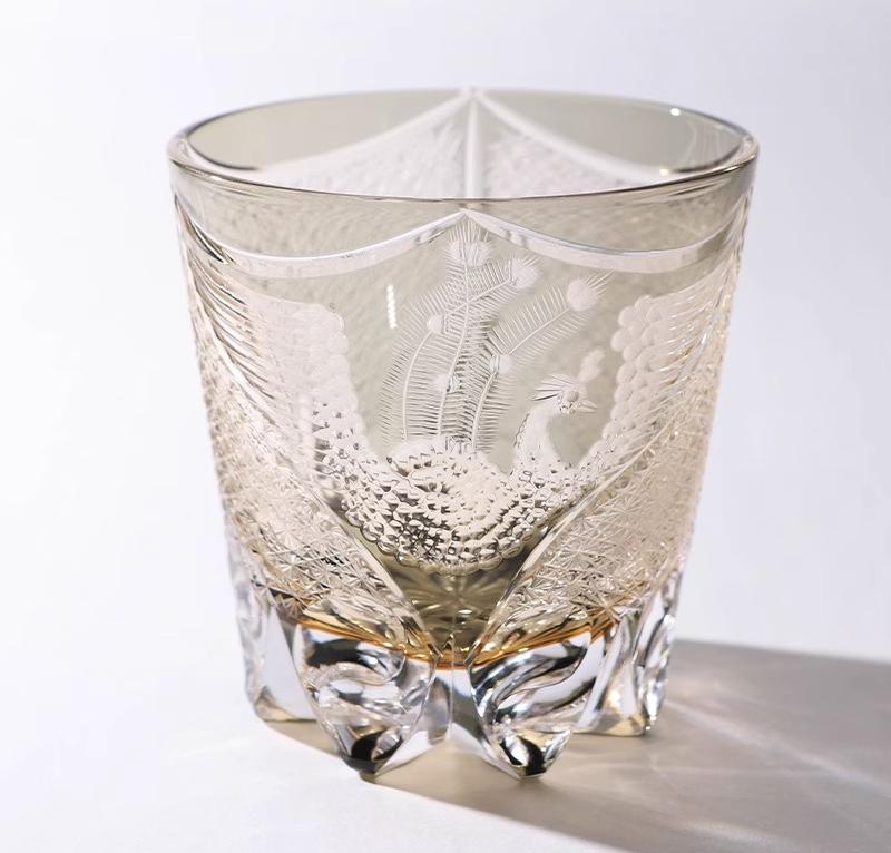 Edo Kiriko Handcrafted Gray Phoenix Whiskey Glass GoGlassCup