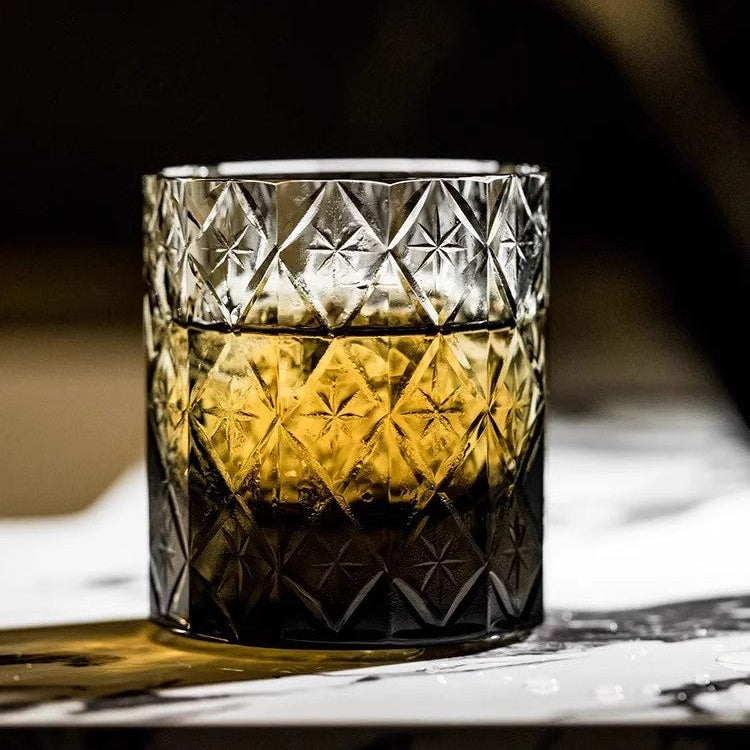 GoGlassCup Ink Black Star Lead-Free Crystal Edo Kiriko Whiskey Glass Goglasscup