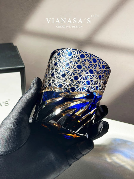 VIANASA'S Blue Eye Dragon Scale Edo Kiriko Whiskey Glass Goglasscup