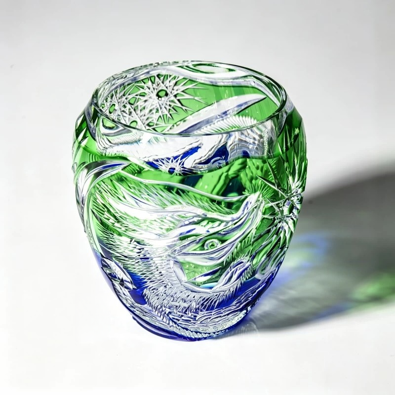 Dual-Color Dragon Edo Kiriko Crystal Whiskey Glass