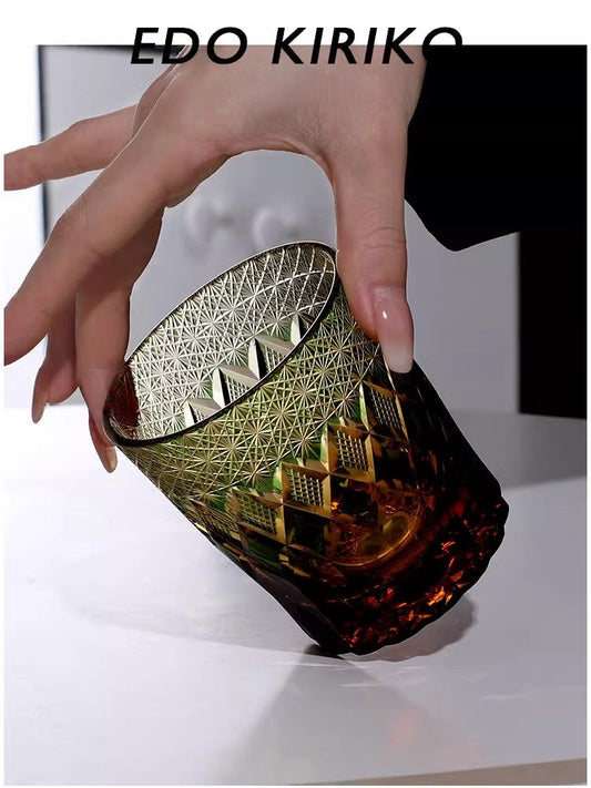 GoGlassCup Yoshiki Sui Smoky Crystal Edo Kiriko Whiskey Glass Goglasscup