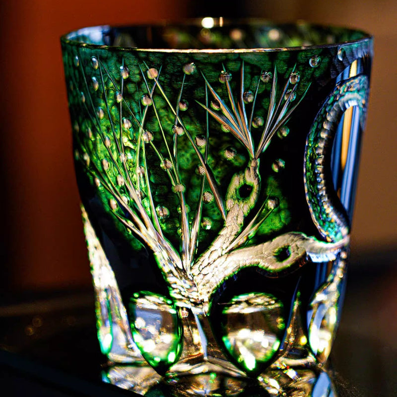 GoGlassCup Green Serpent Edo Kiriko Whiskey Glass - Goglasscup