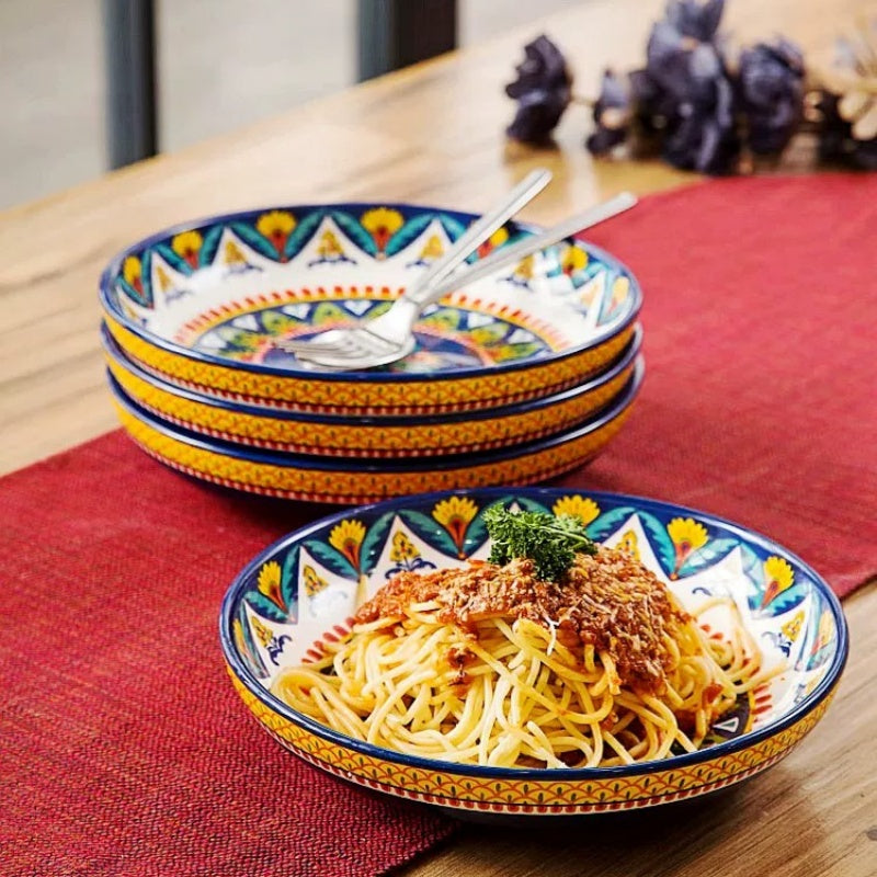 Bohemian Enamel Deep Plate - Underglaze Ceramic Salad & Dinner Plate