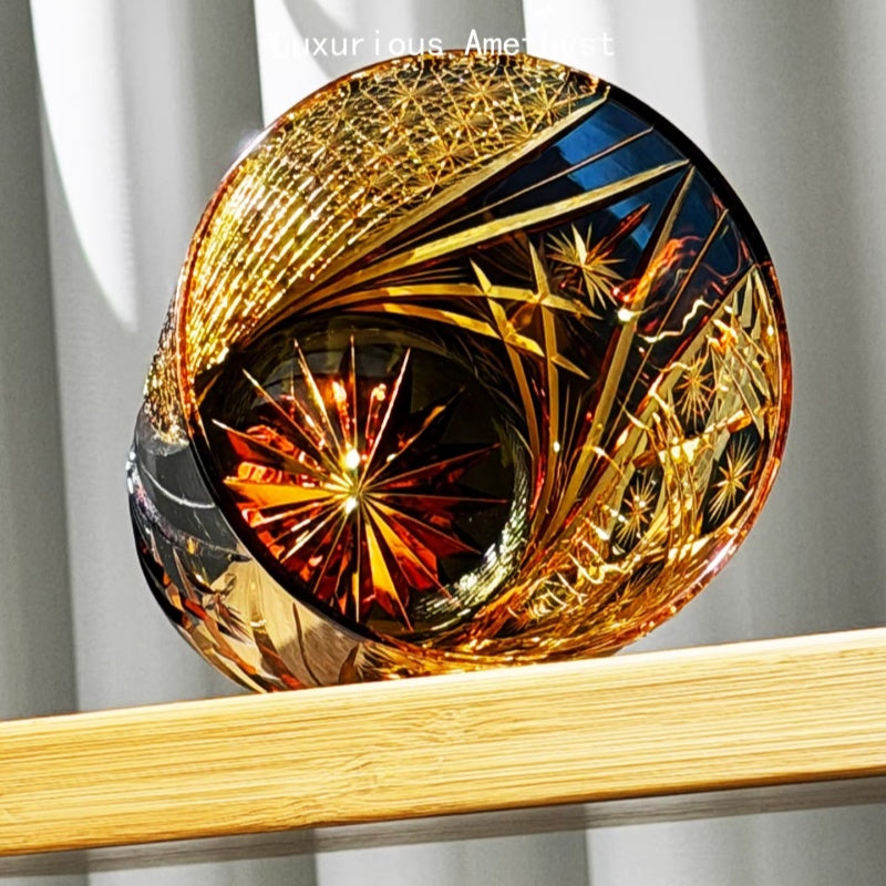 Handcrafted Edo Kiriko Gold-Rimmed Whiskey Glass