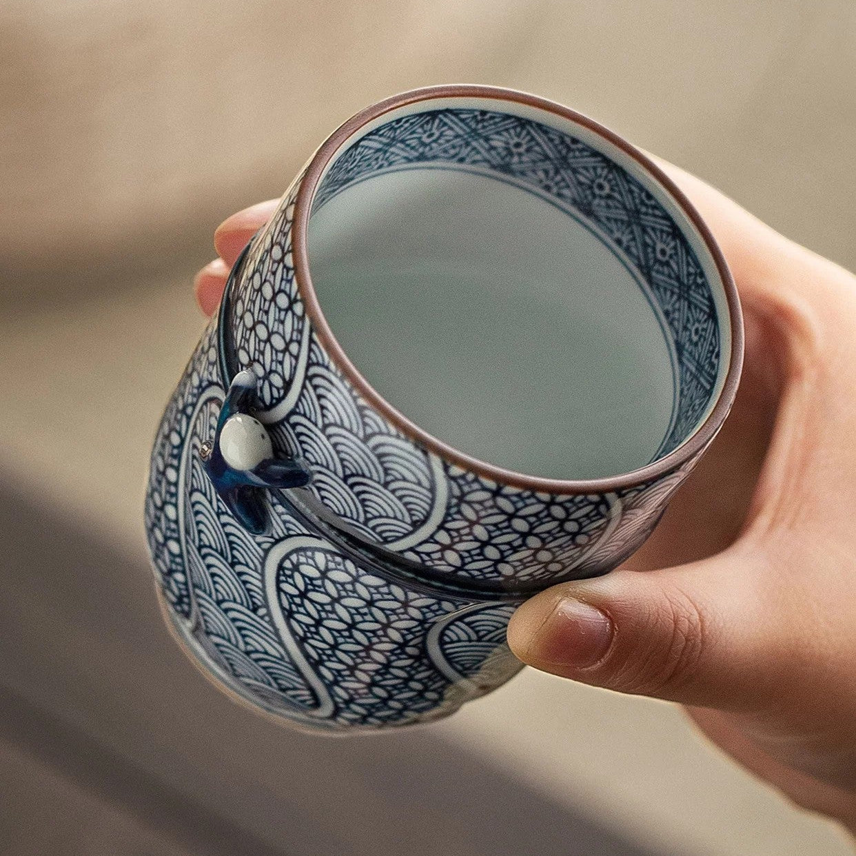 Arita Ware Seigaiha Shippou Lidded Ceramic Teacup