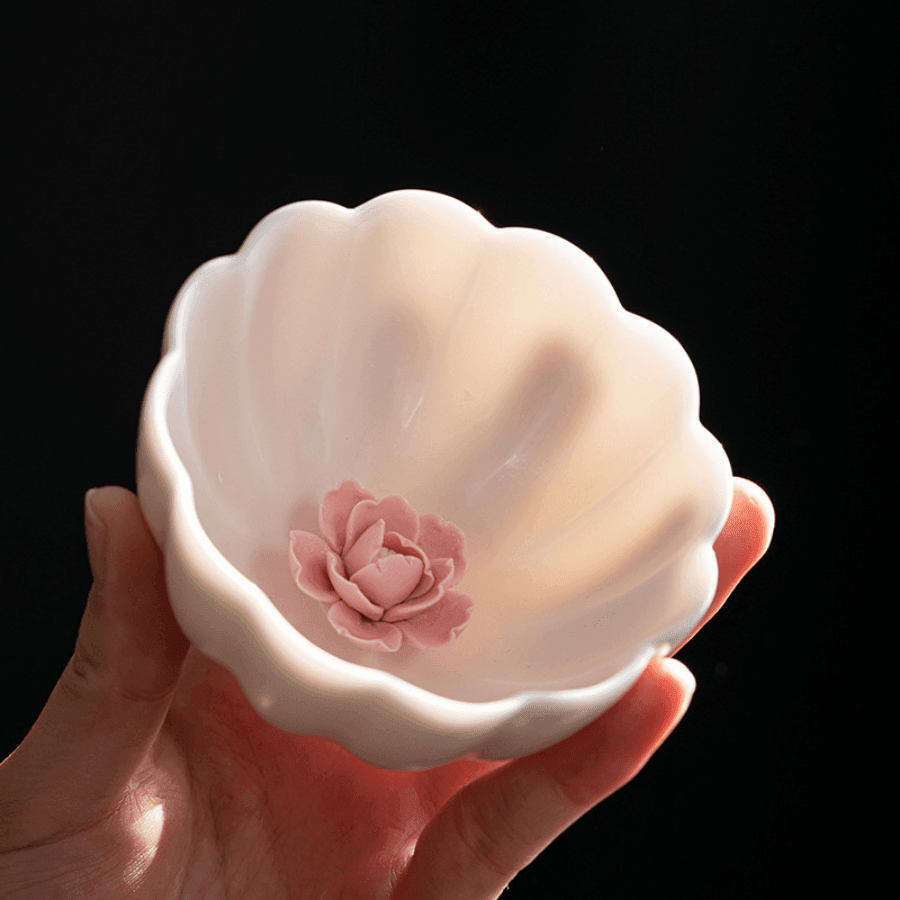 Handcrafted Ceramic Tea Cup With Embedded Ceramic Rose