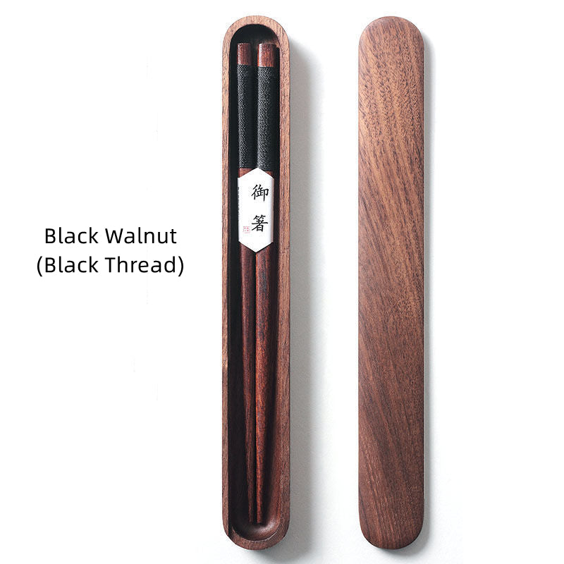 GoGlassCup Black Walnut Chopsticks with Decorative Thread in Wooden Box Goglasscup