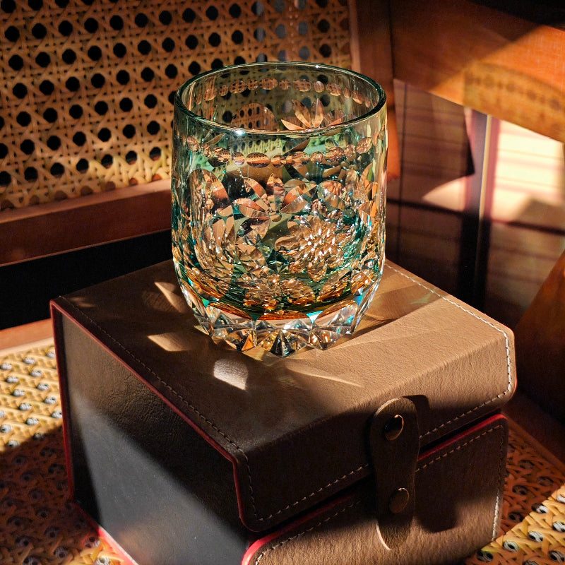 Edo Kiriko Handcrafted Seika Kasane Whisky Glass With Wooden Box