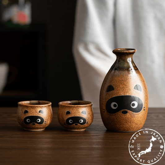 Japanese Ceramic Tanuki (Raccoon) Sake Set