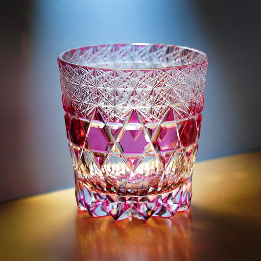 Edo Kiriko Handcrafted Rose Fluorite Whiskey Glass GoGlassCup