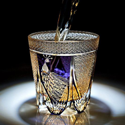 Edo Kiriko Handcrafted Violet Peacock Whisky Glass - Crystal Glass GoGlassCup
