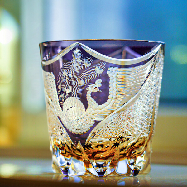 Edo Kiriko Handcrafted Purple Phoenix Whiskey Glass GoGlassCup