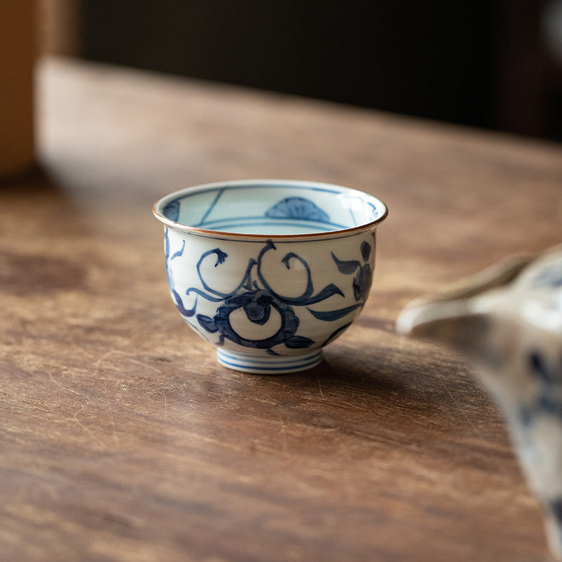 Hasami Ware Handcrafted Aizome Kusa-Hana Tea Cup Set of Five