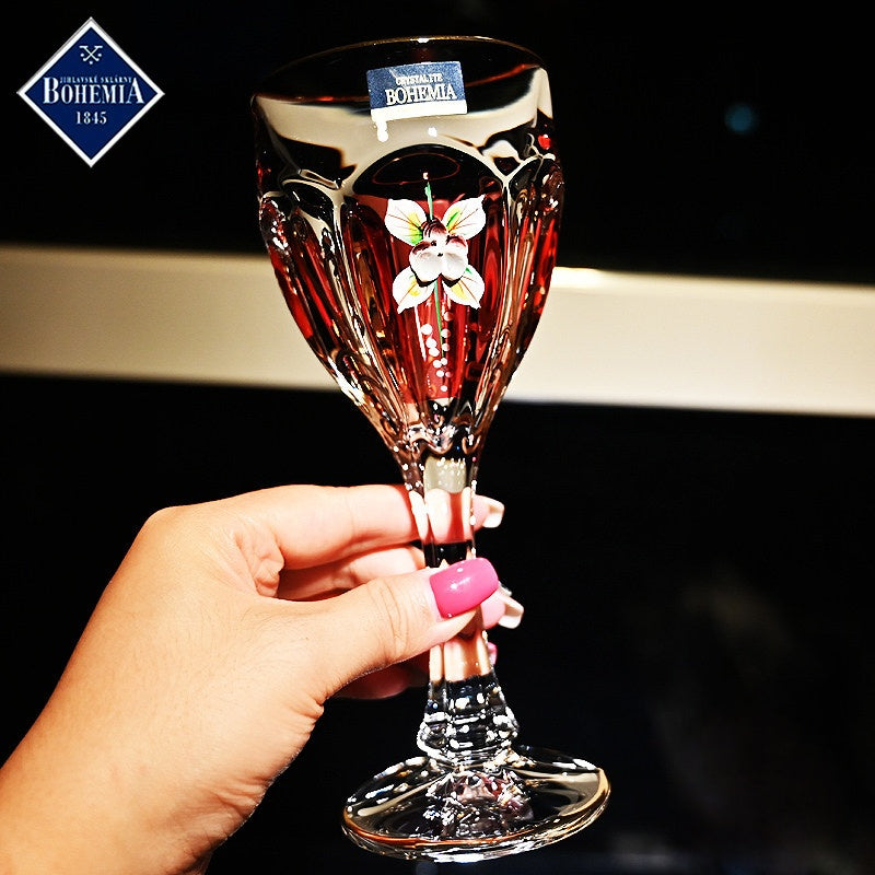 Bohemia Red Enamel Wine Glasses Decanter Gift Set