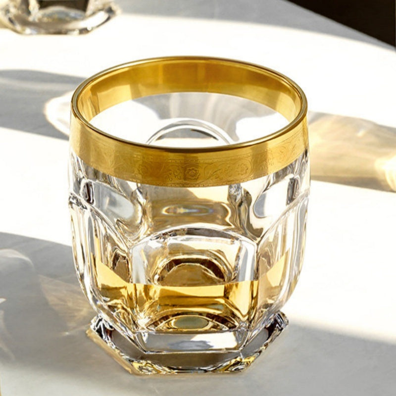 BOHEMIA FAIRY FLORAL Gold & Red Whisky Glass