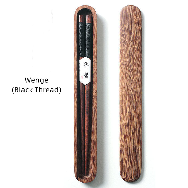 GoGlassCup Black Walnut Chopsticks with Decorative Thread in Wooden Box Goglasscup