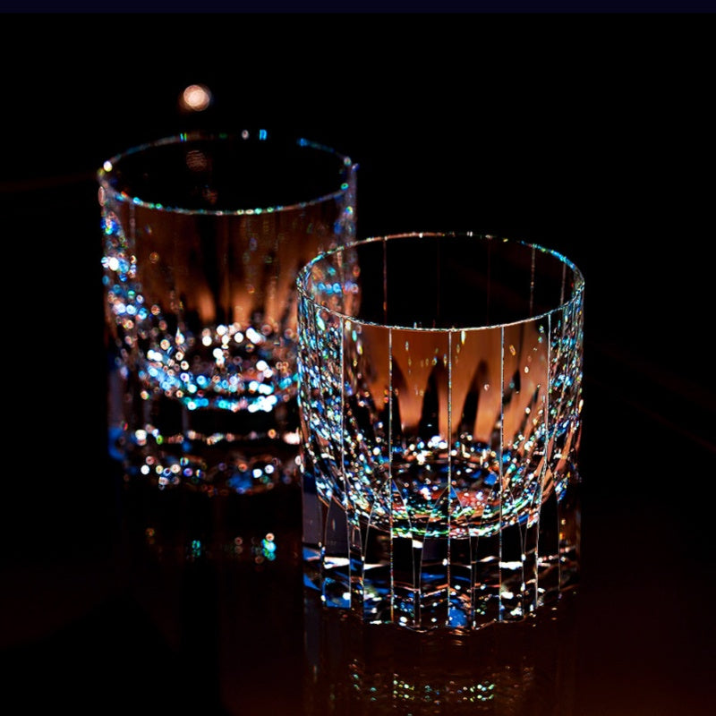 Edo Kiriko Handcrafted Crystal Royale Iridescent Whisky Glass with Wooden Box