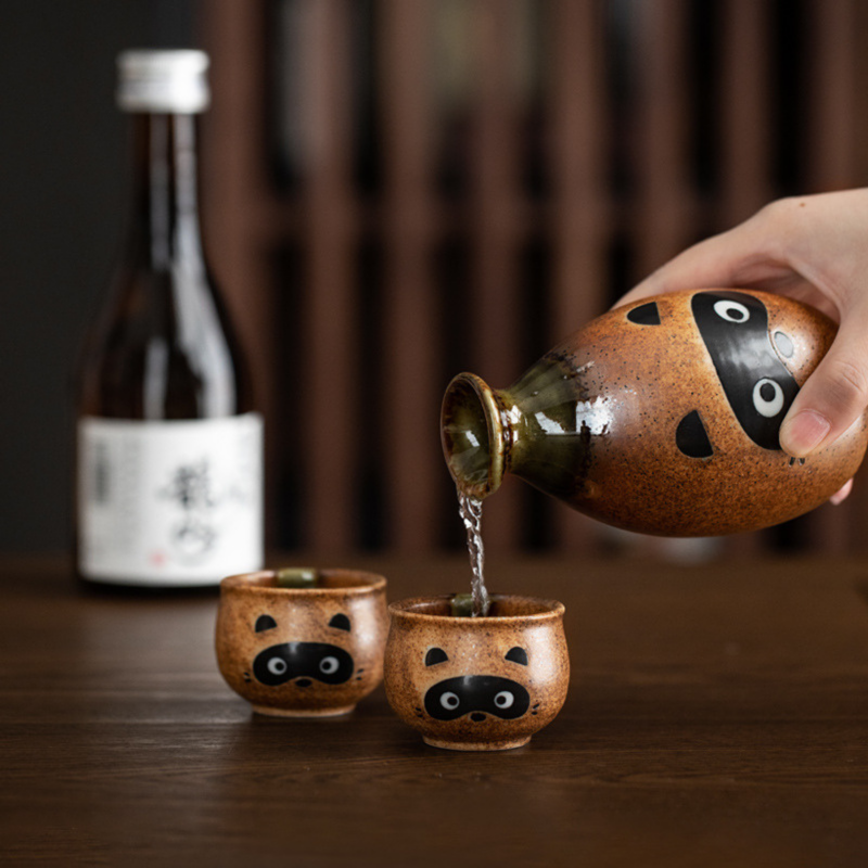 Japanese Ceramic Tanuki (Raccoon) Sake Set