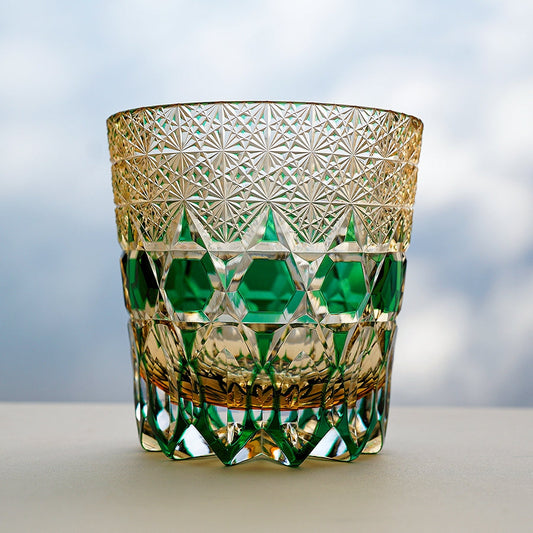 Edo Kiriko Handcrafted Emerald Fluorite Whiskey Glass GoGlassCup