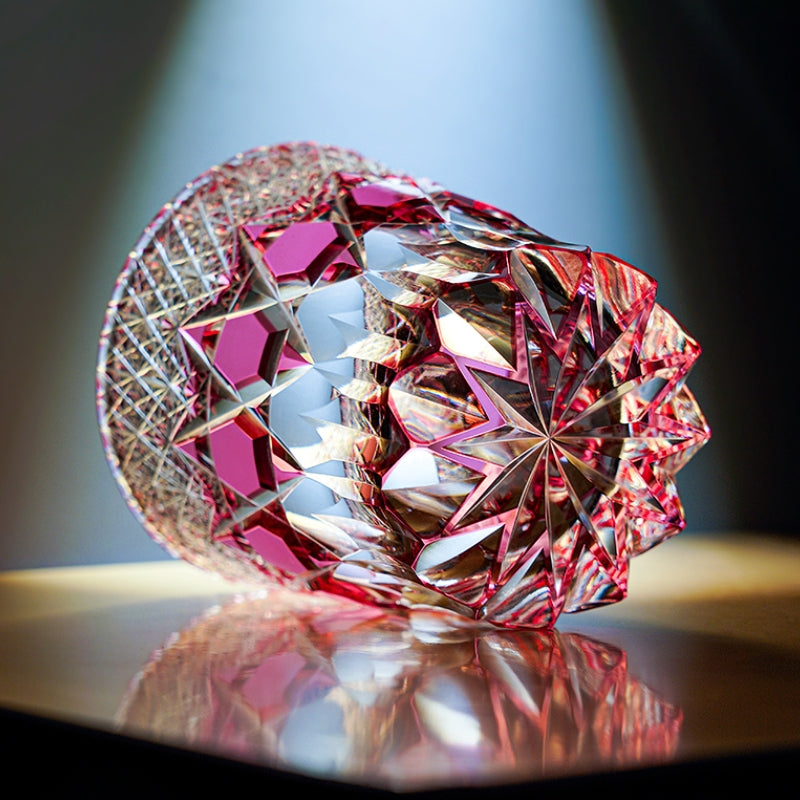 Edo Kiriko Handcrafted Rose Fluorite Whiskey Glass GoGlassCup