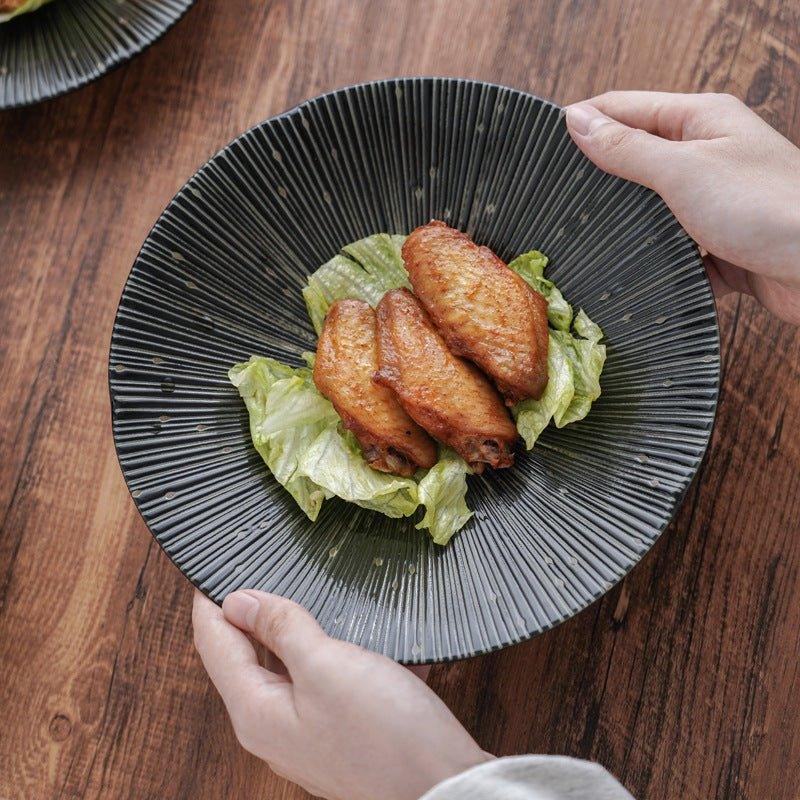 Handcrafted Japanese Mino Ware Ceramic Wrinkled Plates