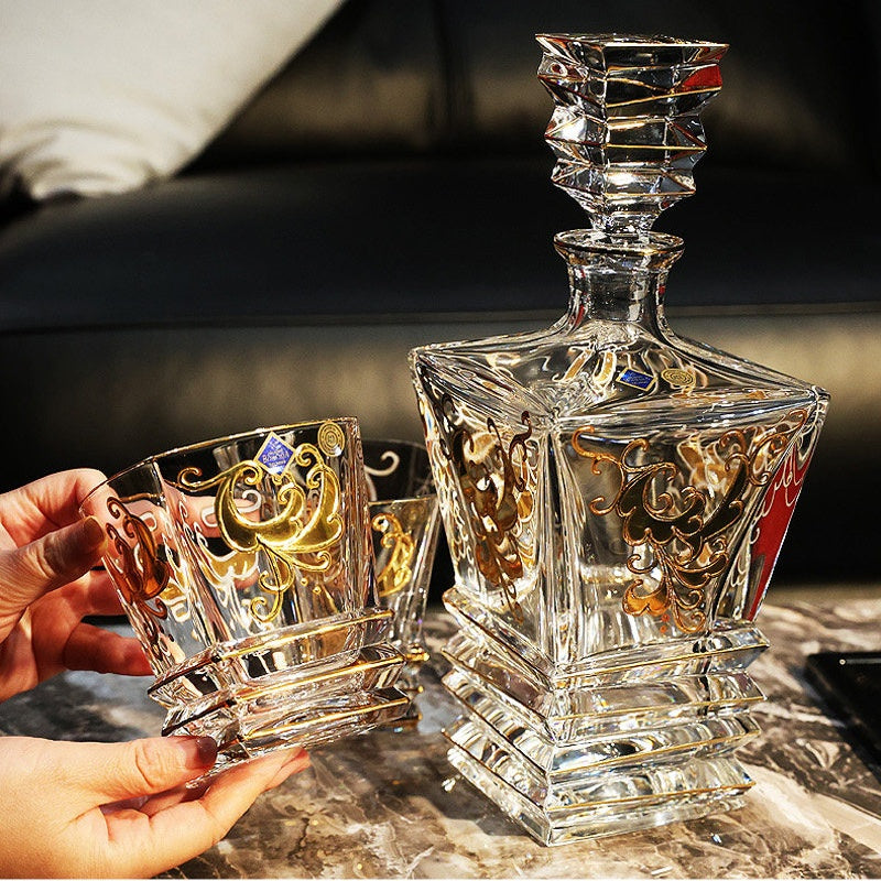 Bohemia Gold Enamel Whisky Glasses Decanter Gift Set