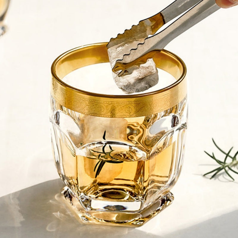 BOHEMIA FAIRY FLORAL Gold & Red Whisky Glass