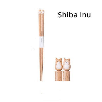 GoGlassCup Japanese Handcrafted Pet Sculpture Wooden Children's Chopsticks - Goglasscup