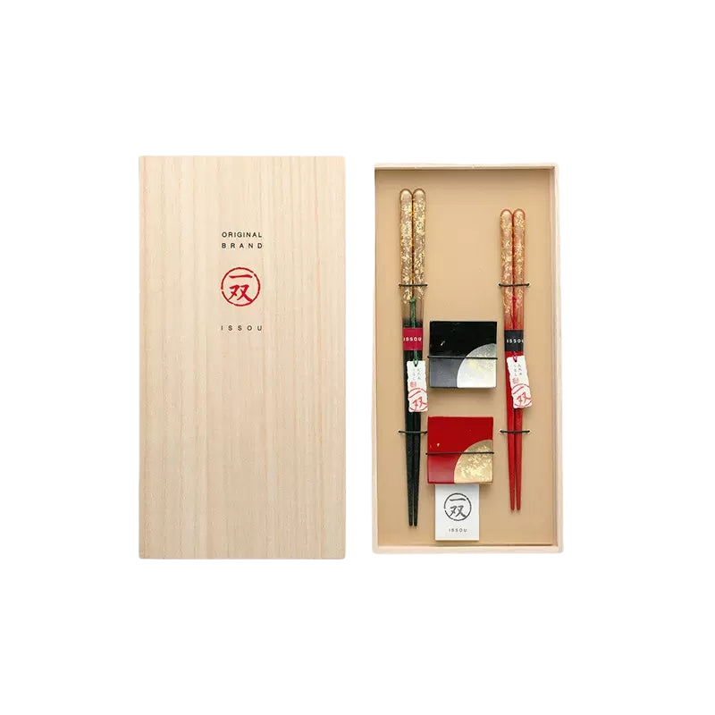ISSOU Auspicious Clouds Japanese Handcrafted Wooden Chopsticks Wedding Gift Set GoGlassCup