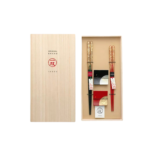 ISSOU Auspicious Clouds Japanese Handcrafted Wooden Chopsticks Wedding Gift Set GoGlassCup