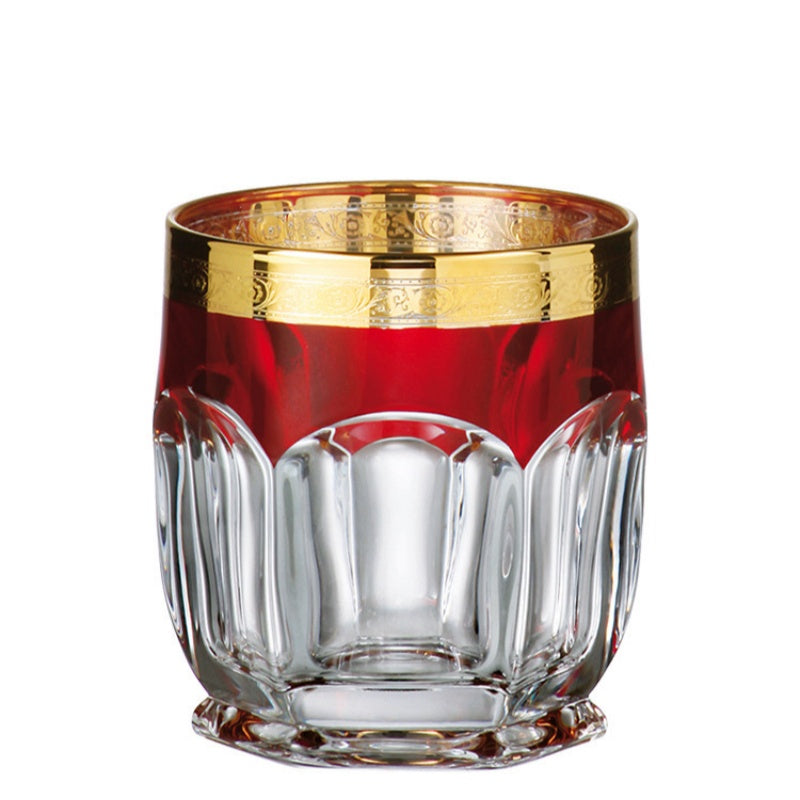 BOHEMIA FAIRY FLORAL Gold & Red Whisky Glass