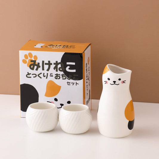 Japanese Ceramic Kitten Sake Sets