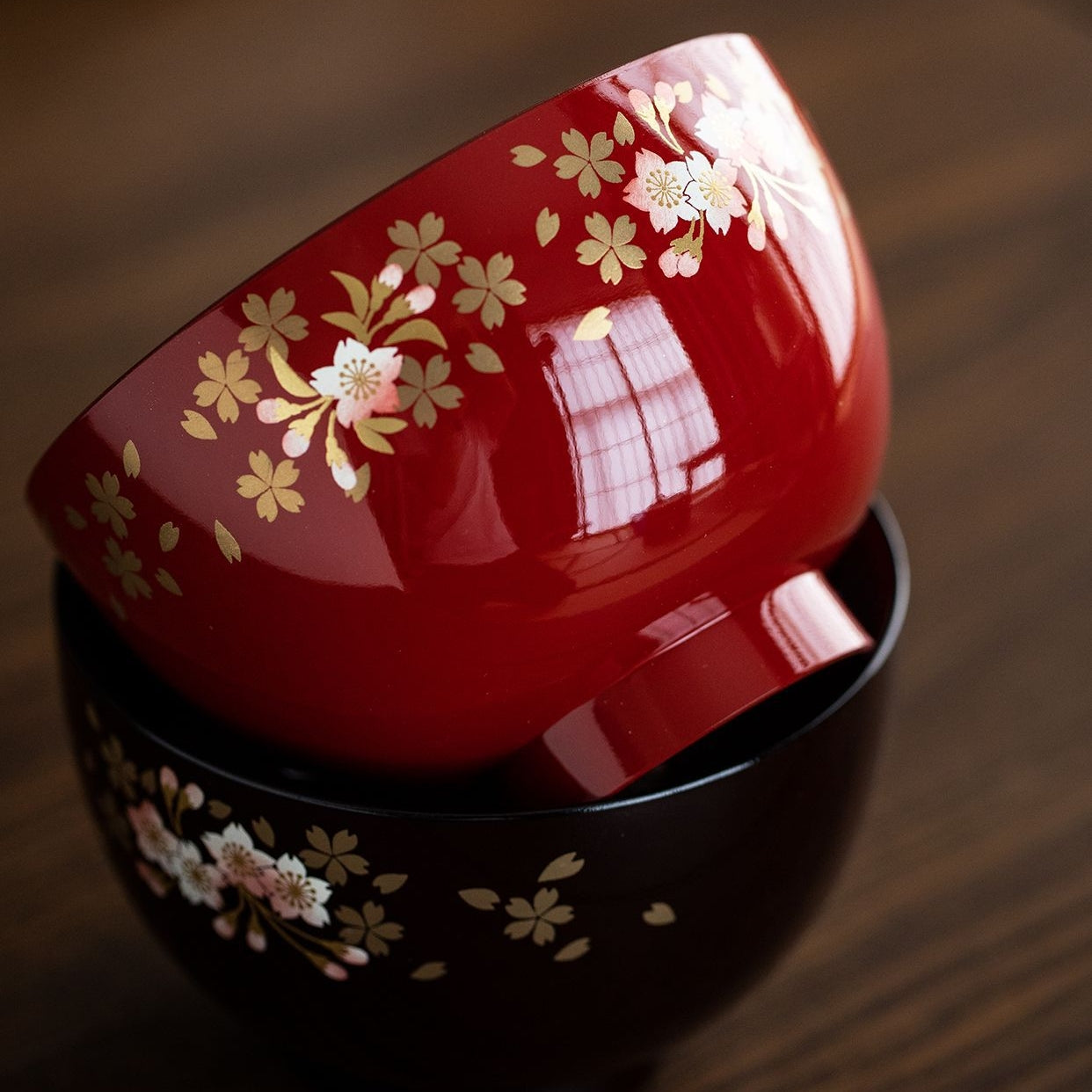 Yamanaka Shikki Sakura Couple Bowls with Chopsticks Set