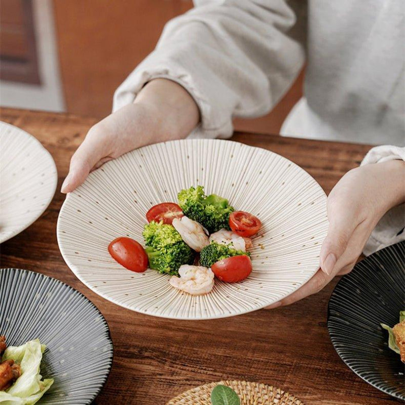 Handcrafted Japanese Mino Ware Ceramic Wrinkled Plates