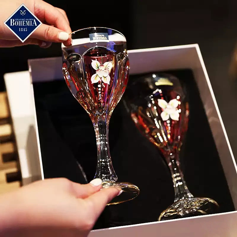 Bohemia Red Enamel Wine Glasses Decanter Gift Set
