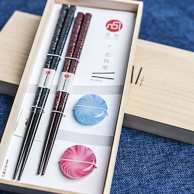 ISSOU Auspicious Clouds Japanese Handcrafted Wooden Chopsticks Wedding Gift Set GoGlassCup