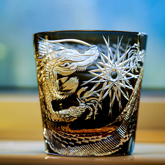Edo Kiriko Handcrafted Soaring Dragon Whiskey Glass GoGlassCup