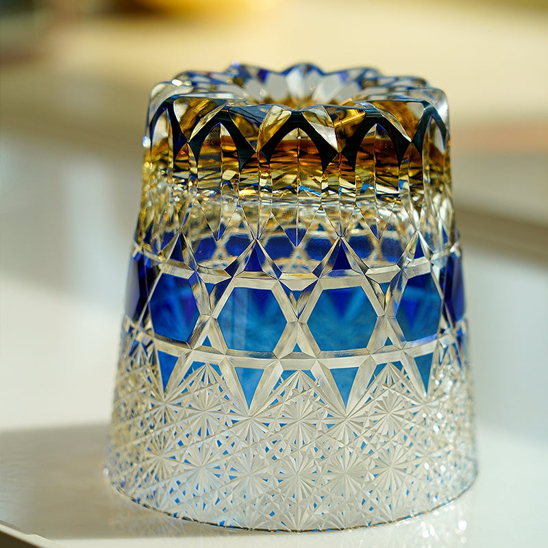 Edo Kiriko Handcrafted Sapphire Fluorite Whiskey Glass GoGlassCup