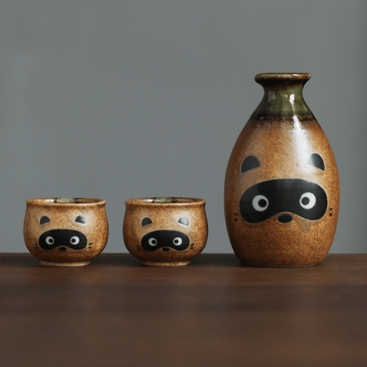 Japanese Ceramic Tanuki (Raccoon) Sake Set