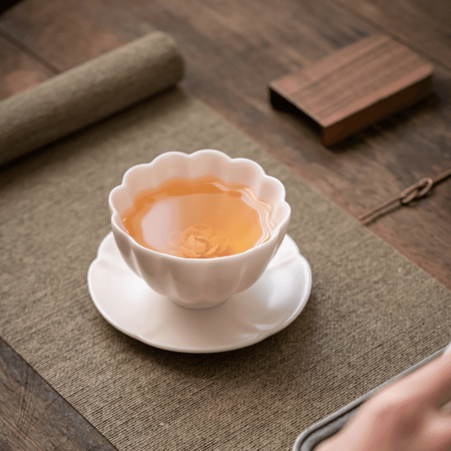 Handcrafted Ceramic Tea Cup With Embedded Ceramic Rose