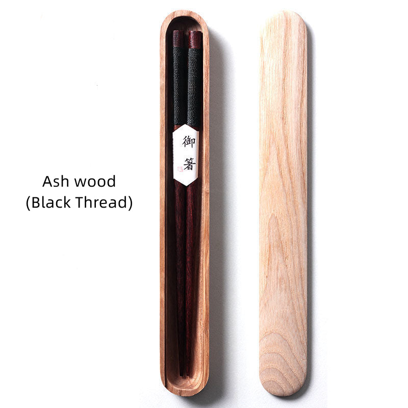GoGlassCup Black Walnut Chopsticks with Decorative Thread in Wooden Box Goglasscup