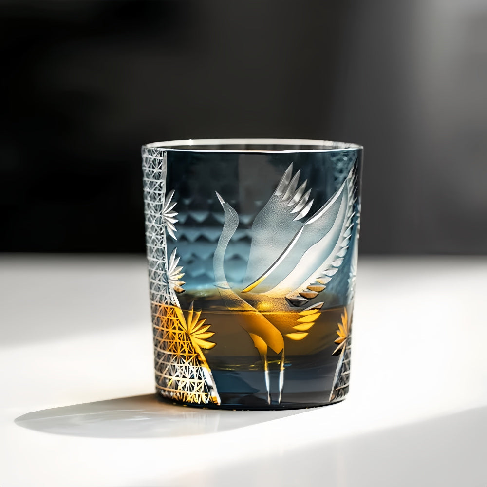 Edo Kiriko Whiskey Glass flying Crane