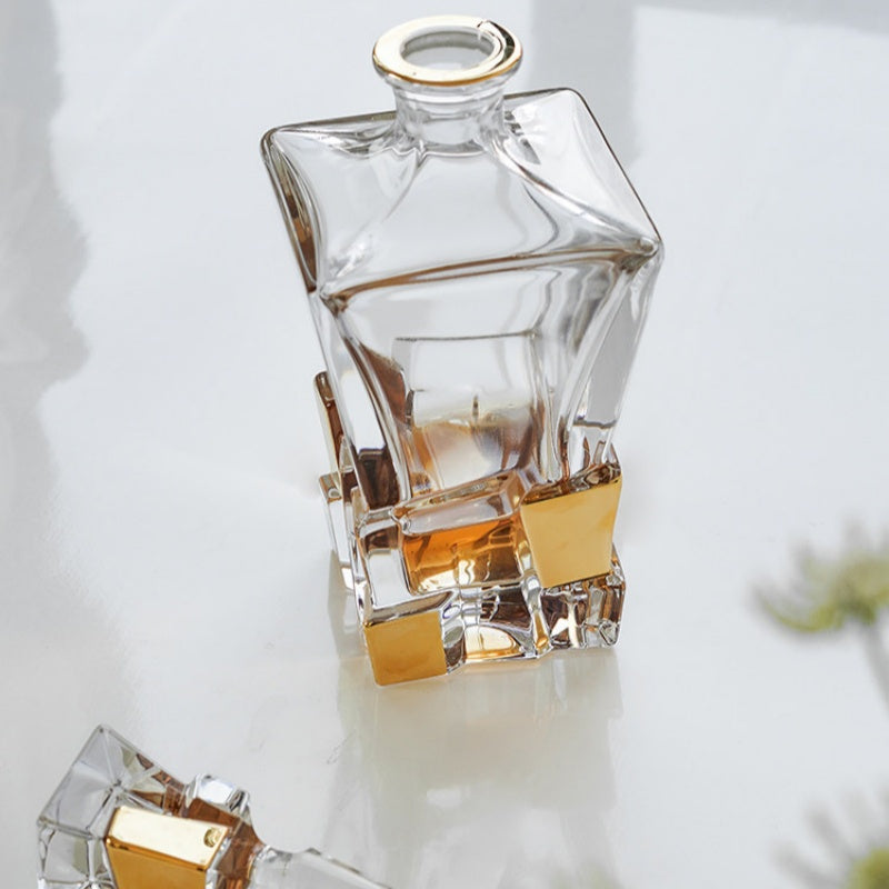 BOHEMIA Hand-Painted Gold Crackle Glass Whisky Glass & Decanter Set