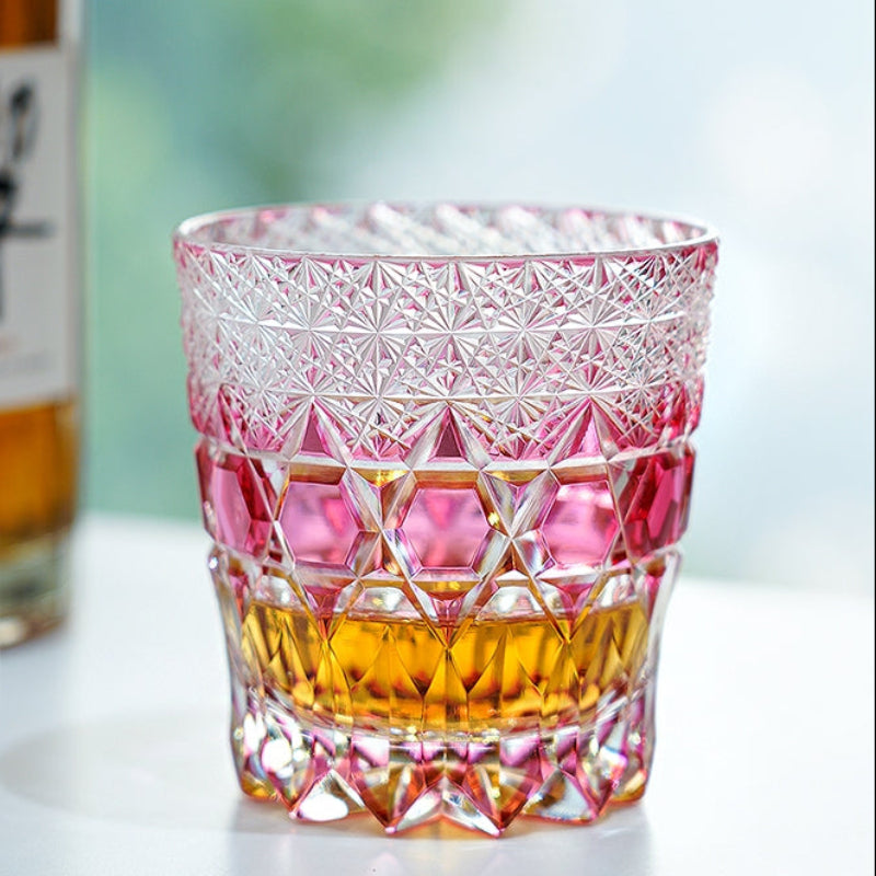 Edo Kiriko Handcrafted Rose Fluorite Whiskey Glass GoGlassCup