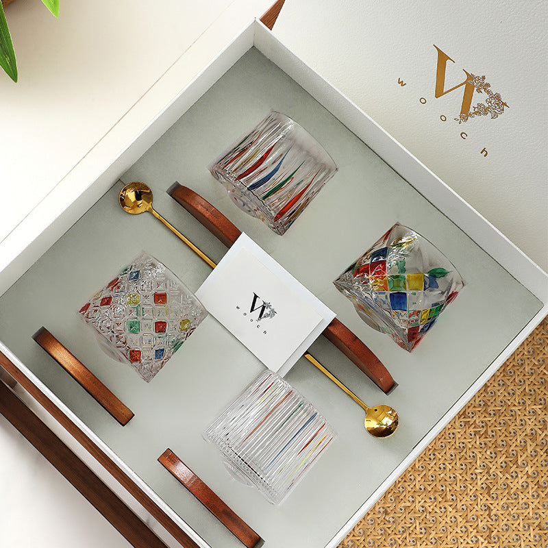 WOOCH Rotating Multi Color Stained Whisky Glass With Gift Box